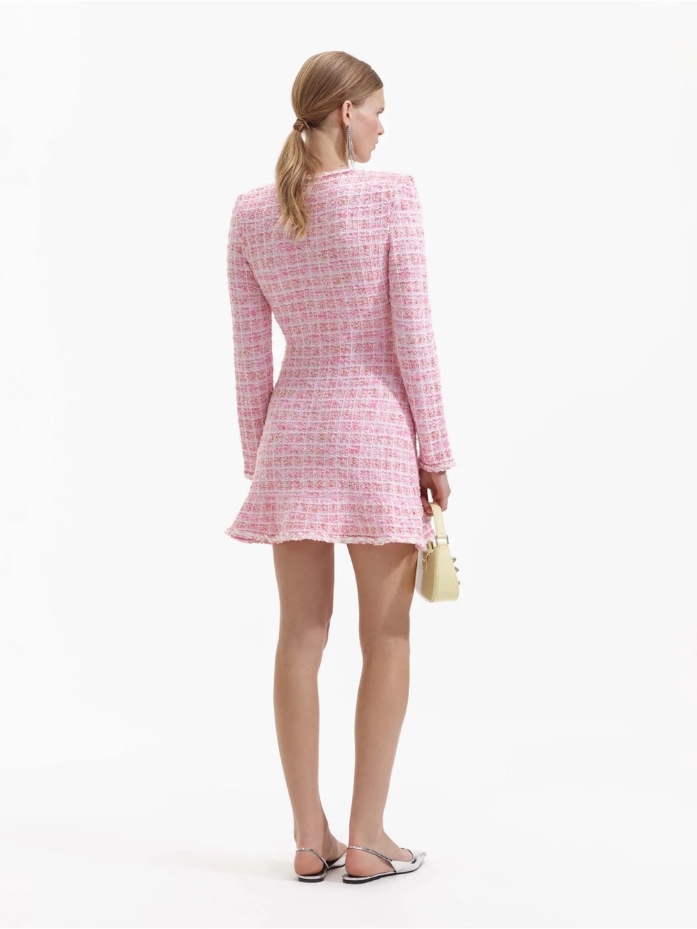 Self Portrait Tweed Long-Sleeve Dress with Decorative Buttons - Picture 3 of 7